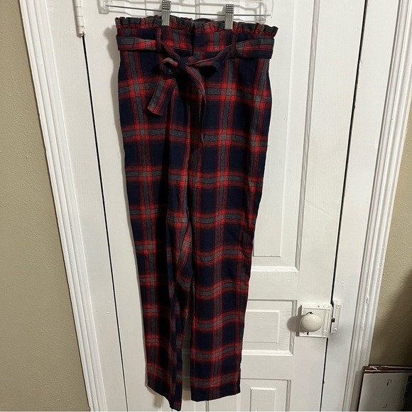 Heartbreak ASOS Plaid Self Tie Pants Red Blue Size 4 T2 - Picture 2 of 10